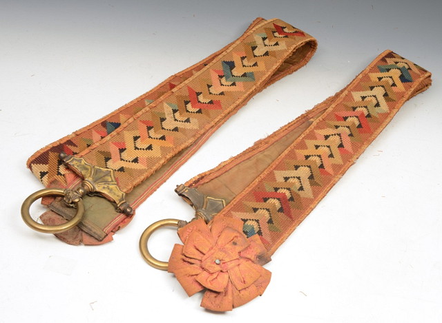 Appraisal: A PAIR OF NEEDLEWORK BELL PULLS with polychrome design and