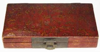 Appraisal: Th C Chinese Hide Covered And Gilt Red Laqured Decorated