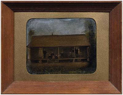 Appraisal: Rare Tennessee cabin tintype exterior image of cabin with family