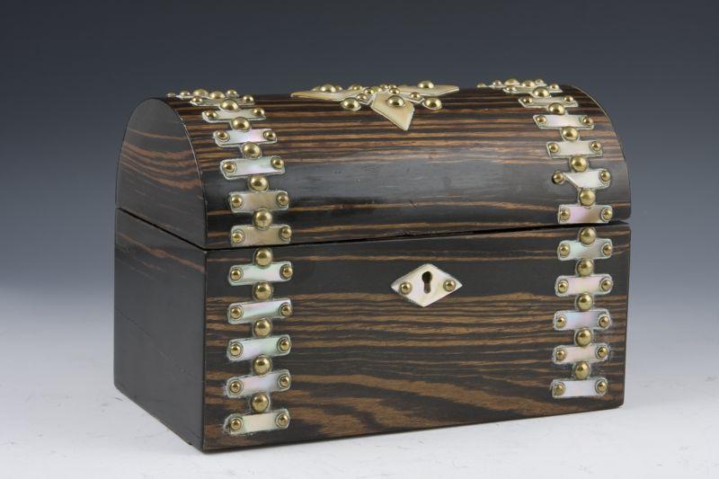 Appraisal: Victorian Coromandel Ebony Tea Caddy domed casket form decorated with