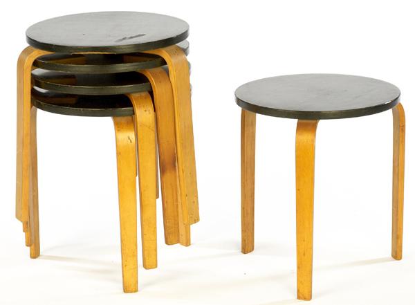 Appraisal: AALTO Five stools with ebonized tops and bentwood legs x