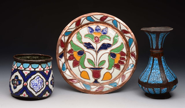 Appraisal: A GROUP OF THREE SYRIAN ENAMEL ITEMS TO INCLUDE a