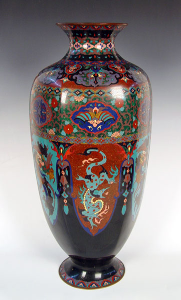 Appraisal: '' TALL JAPANESE MEIJI PERIOD CLOISONNE VASE Hexagonal paneled goldstone