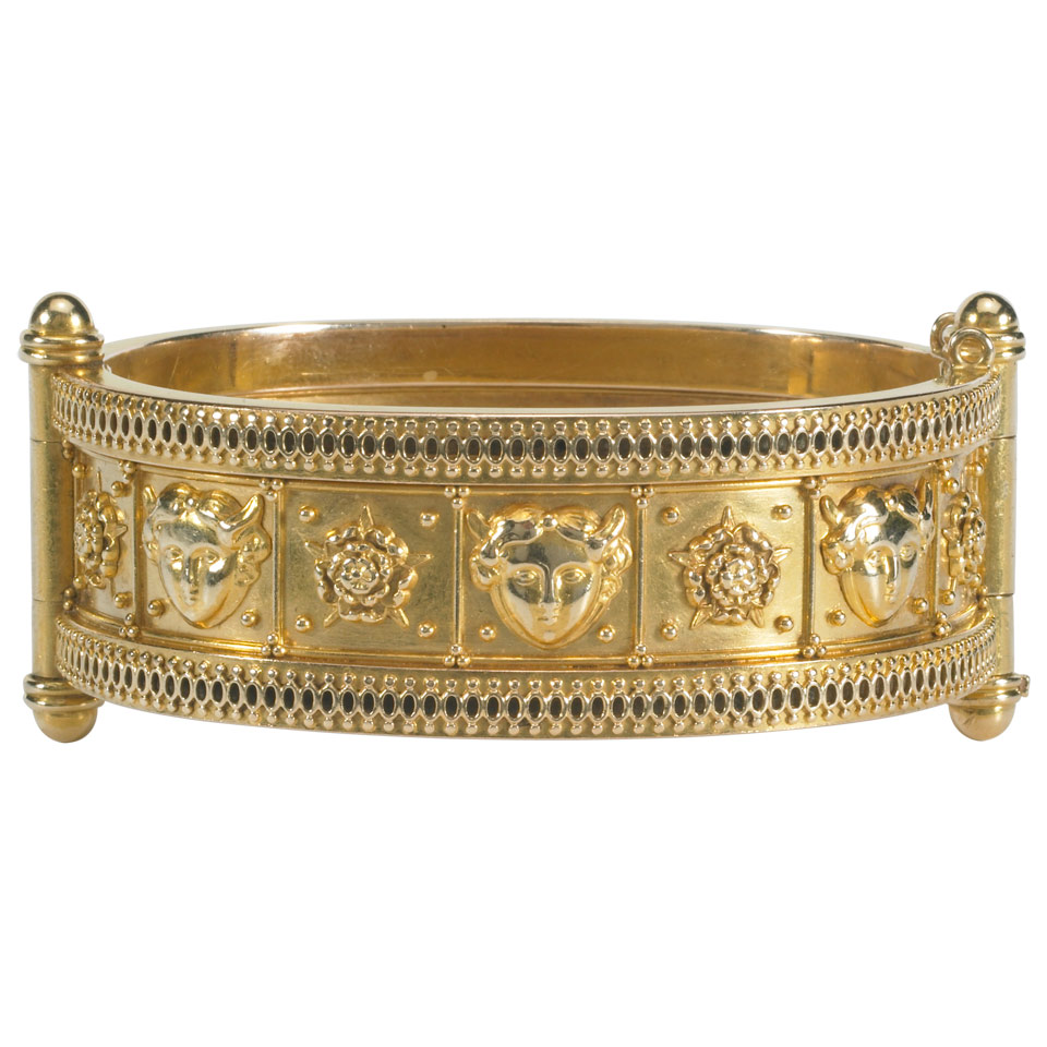 Appraisal: Carlo Giuliano th Century k Yellow Gold Hinged Bangle decorated