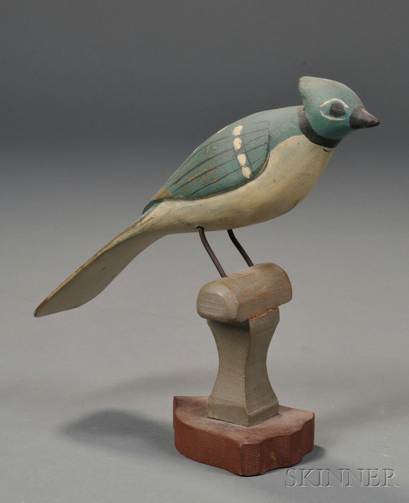 Appraisal: Folk Carved and Painted Blue Jay Figure America early to