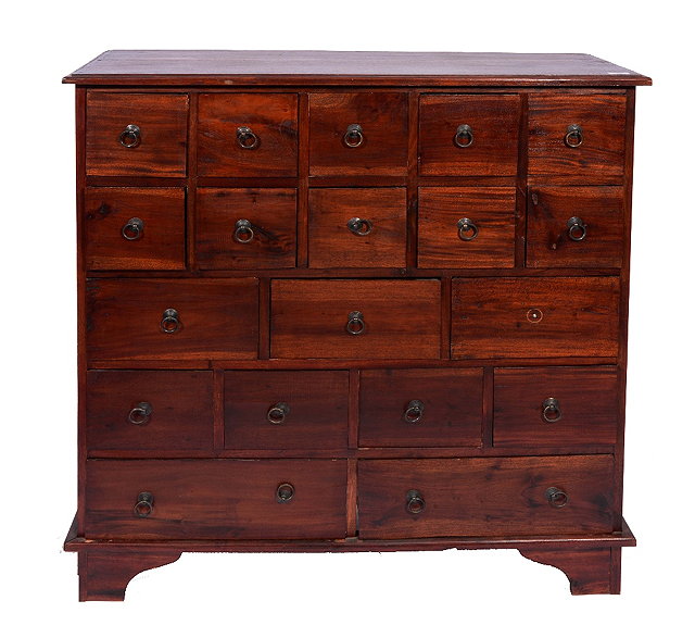 Appraisal: AN APOTHECARY TYPE WOODEN CHEST fitted an arrangement of drawers