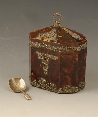 Appraisal: A late Victorian tortoiseshell and silver mounted octagonal tea caddy