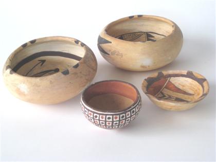 Appraisal: Four painted Southwestern bowls Including three Hopi the smallest decorated