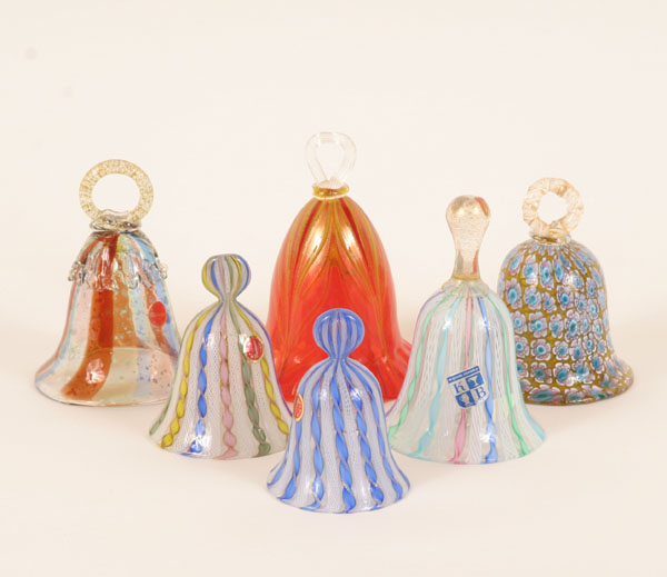 Appraisal: Six Murano art glass bells Multi-color designs including three latticino