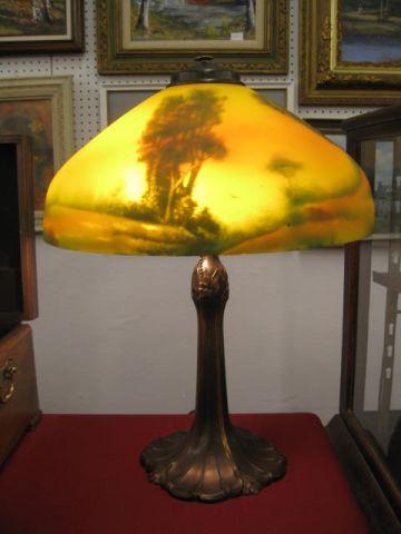 Appraisal: Antique Reverse Painted Lamp shade with gorgeous Autumn landscape with