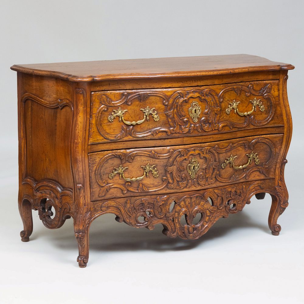 Appraisal: R gence Style Walnut Bomb Commode of Recent Manufacture x