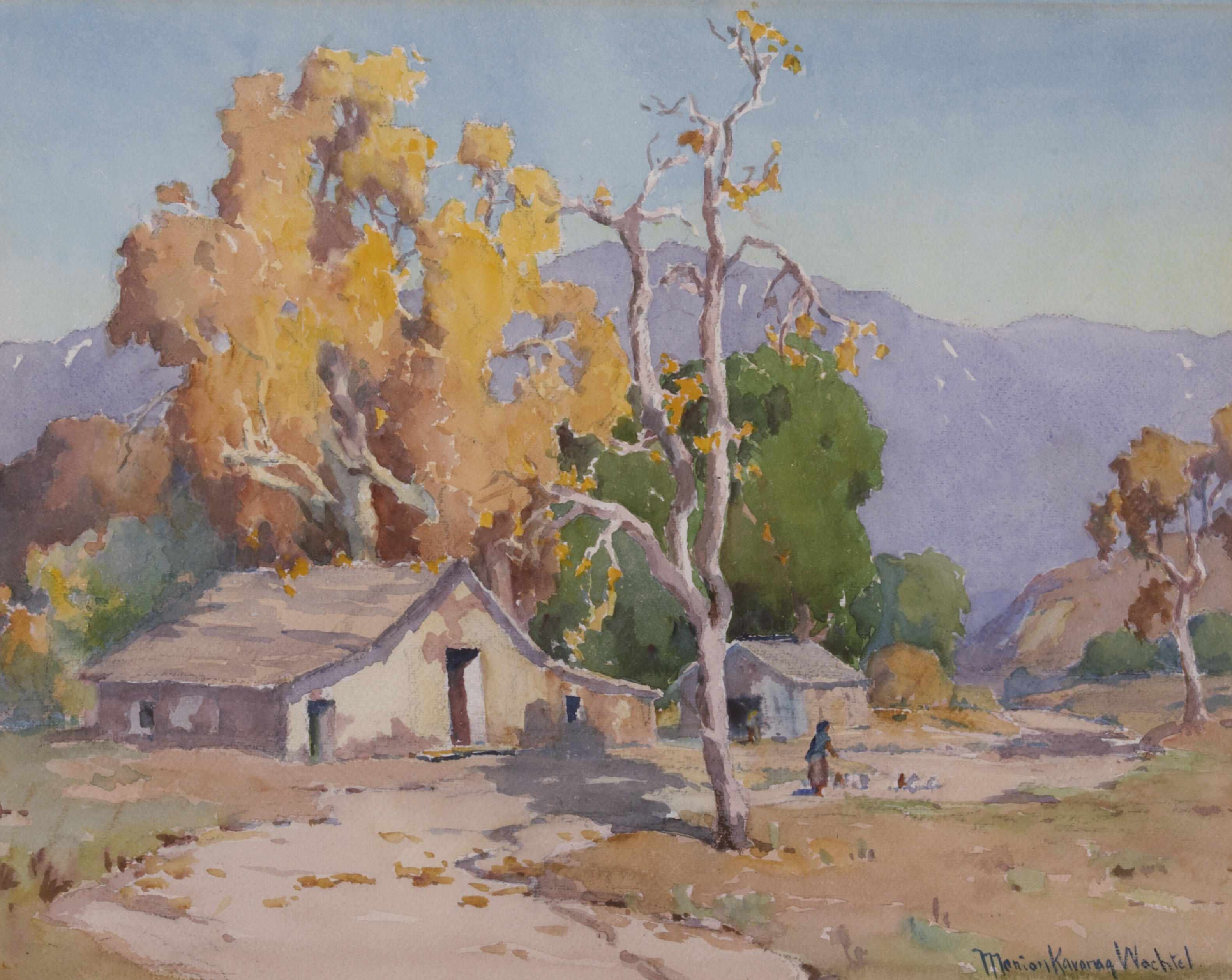 Appraisal: Marion Kavanaugh Wachtel American - Old adobe farmyard x in