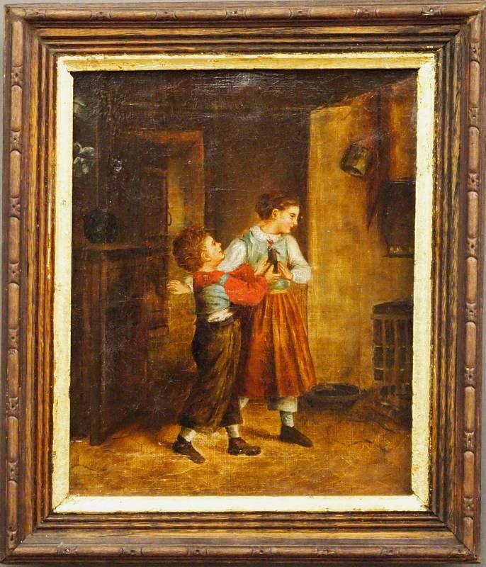 Appraisal: th c oil genre scene A th century oil on