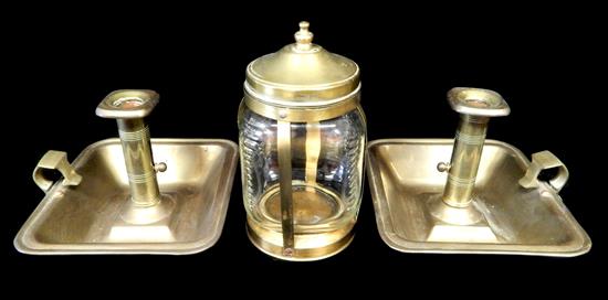 Appraisal: th th C brass three pieces pair push-up chamber candle