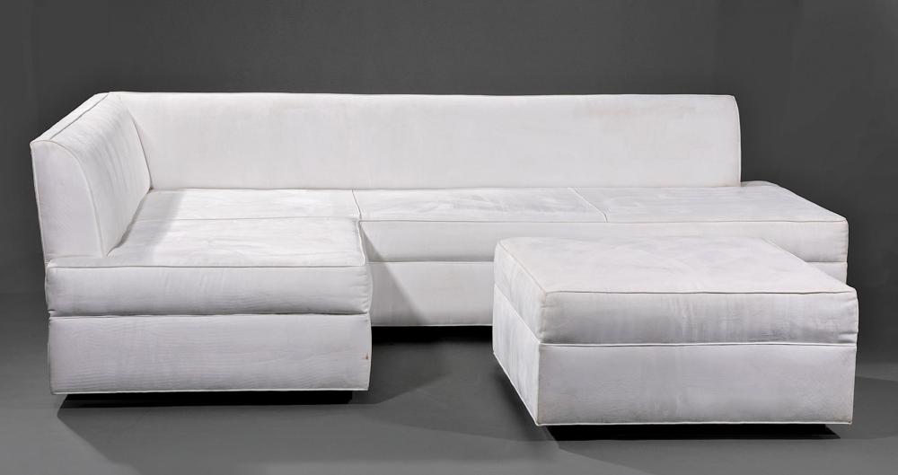 Appraisal: Upholstered L-Shaped Sofa and Ottoman by Lee Ledbetter Associates st