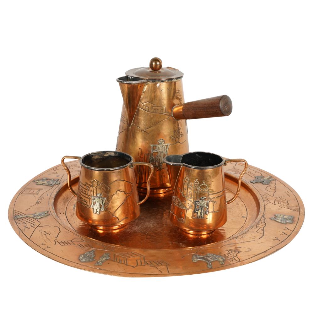 Appraisal: VICTORIA MEXICAN COPPER MIXED METAL COFFEE SERVICEmarked for Victoria Taxco