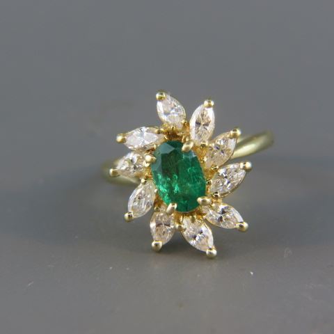 Appraisal: Emerald Diamond Ring rich oval gem weighing carat surrounded by