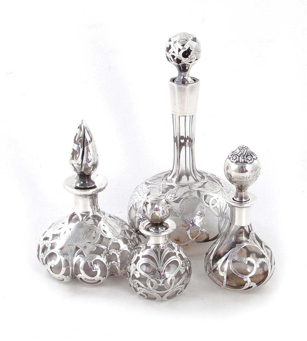 Appraisal: Silver-overlay scent bottles early th century various makers and designs