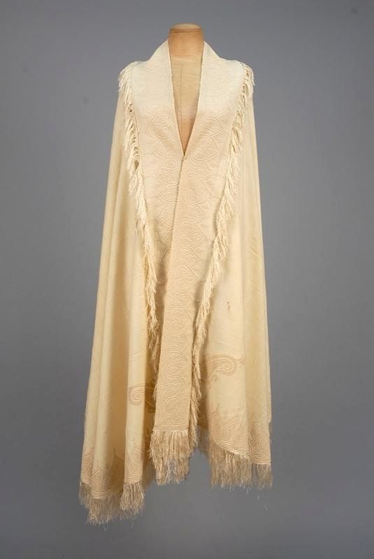 Appraisal: EMBROIDERED WOOL SHAWL MID th C Oversized cream on cream