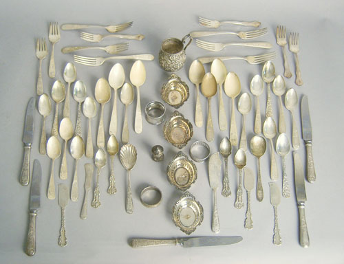 Appraisal: Group of sterling silver coin and plated flatware approx ozt