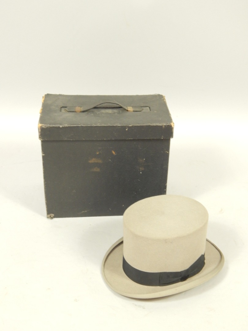 Appraisal: A Dunn Co grey top hat with black band inner