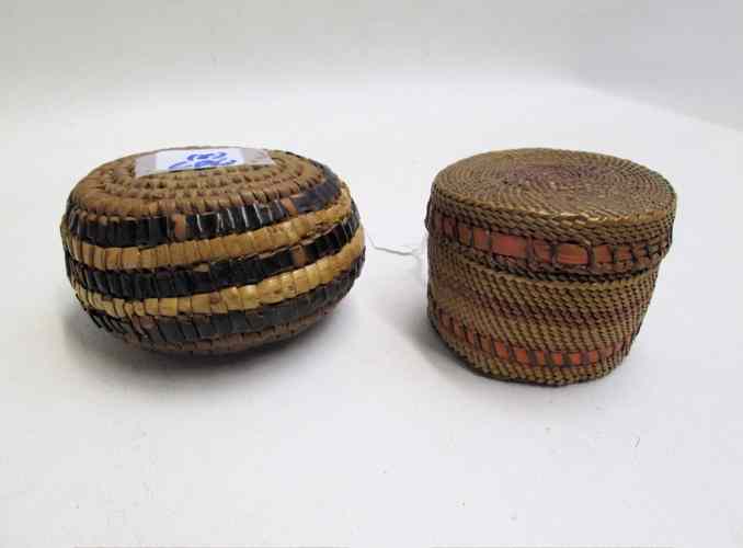 Appraisal: TWO COLLECTIBLE NORTHWEST INDIAN WOVEN BASKETS a Nootka Makah lidded