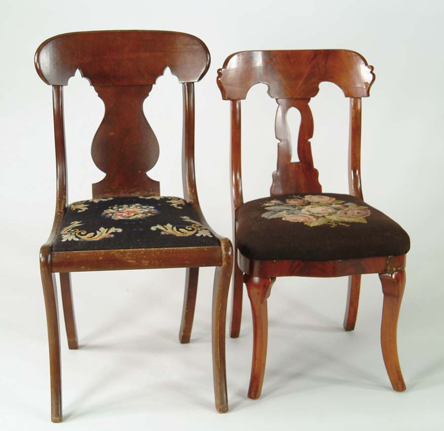 Appraisal: TWO EMPIRE STYLE NEEDLEWORK SIDE CHAIRS One with vase back