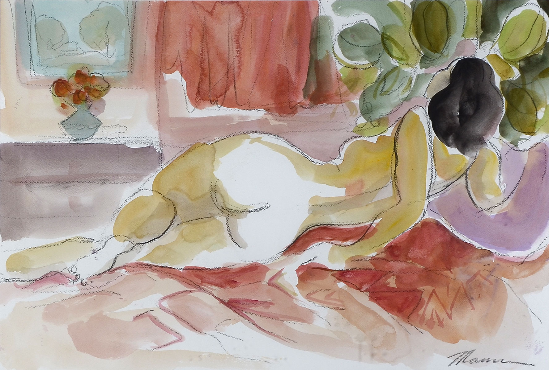 Appraisal: MAIMON Isaac Israel Reclining Nude Watercolor sight size '' x