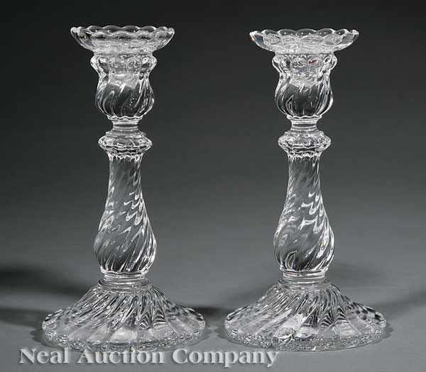 Appraisal: A Pair of Baccarat Glass Candlesticks th c twisted and