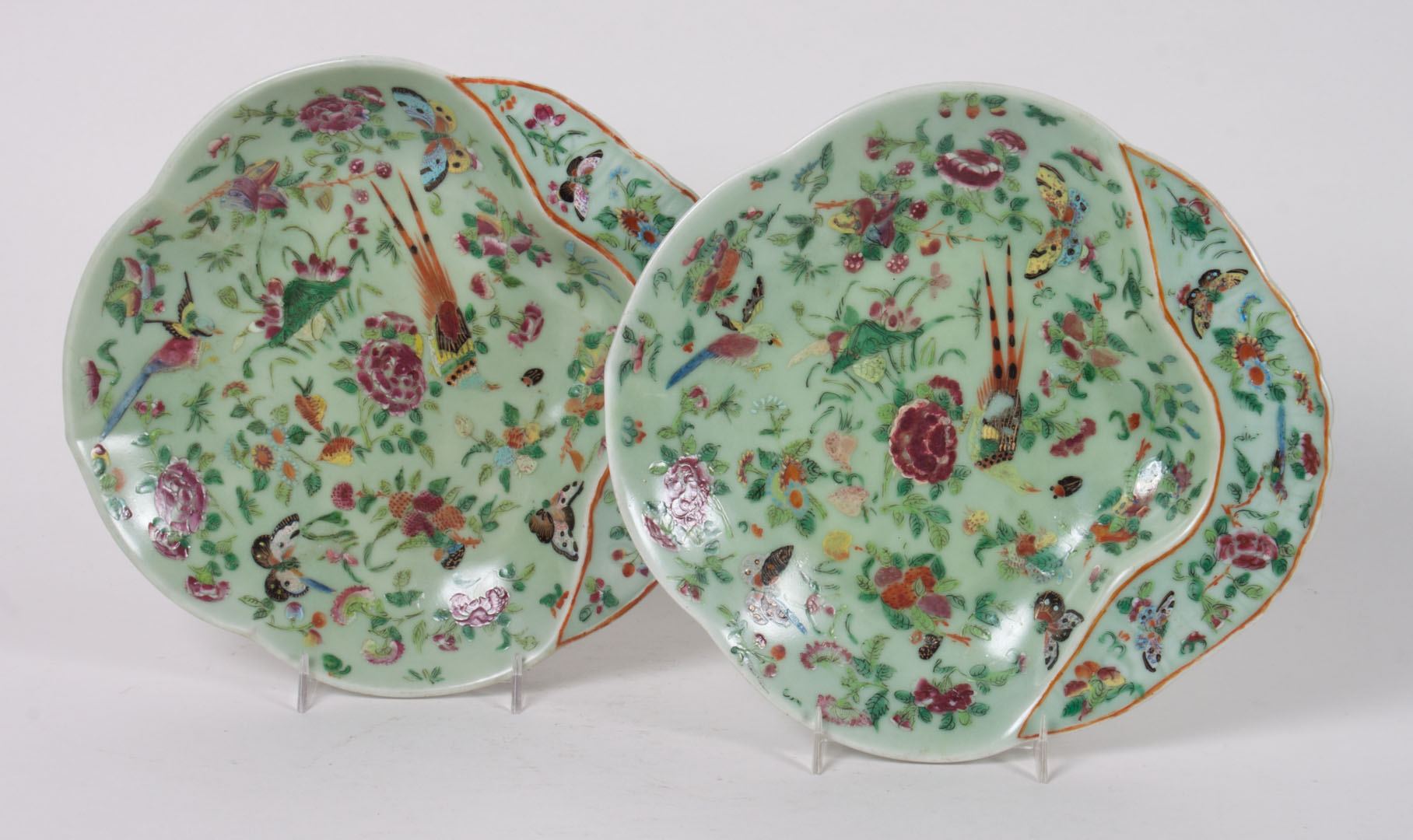 Appraisal: Pair of Chinese Export Famille Rose ruyi dishes circa green