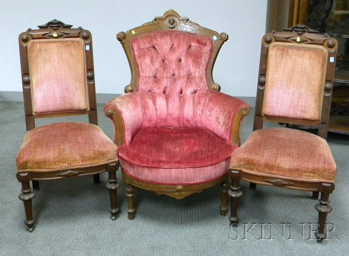 Appraisal: Victorian Renaissance Revival Upholstered Carved Walnut Parlor Armchair and a