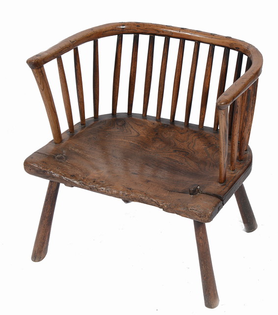 Appraisal: AN ANTIQUE RUSTIC CHAIR with curving back with stick supports