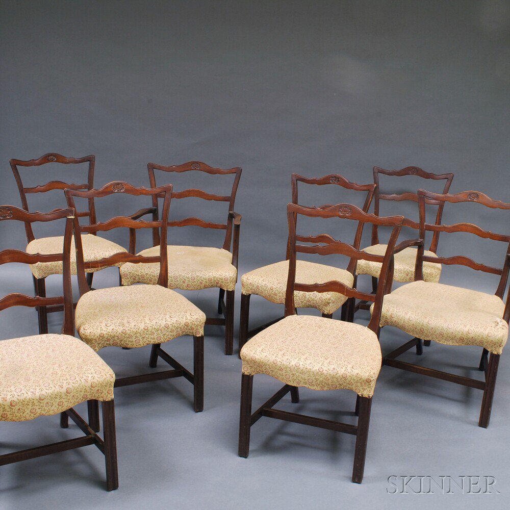 Appraisal: Set of Eight Chippendale-style Ribbon-back Chairs th century two armchairs