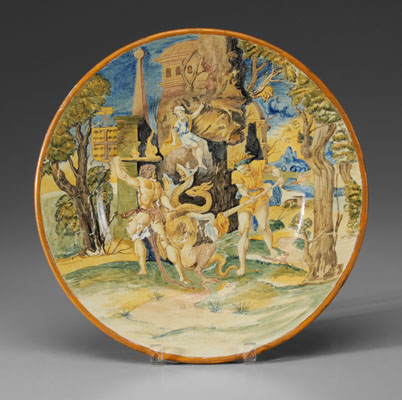 Appraisal: Continental Majolica Charger probably Italian th or th century mythological