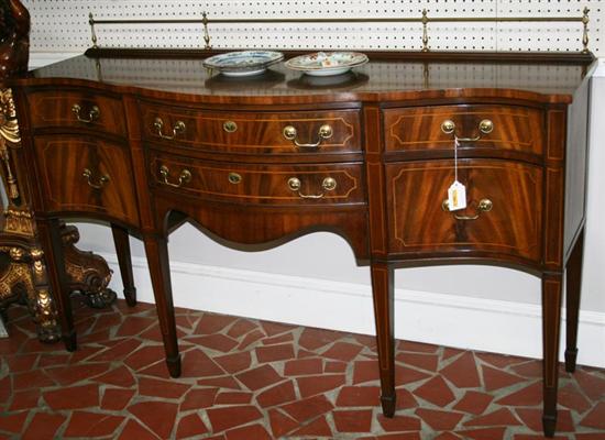 Appraisal: Hepplewhite style inlaid mahogany sideboard by Hermitage serpentine with brass