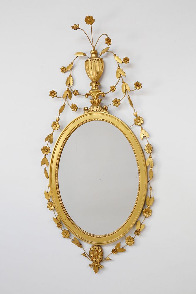 Appraisal: Sheraton Style Carved and Gilt Mirror th Century Sheraton Style