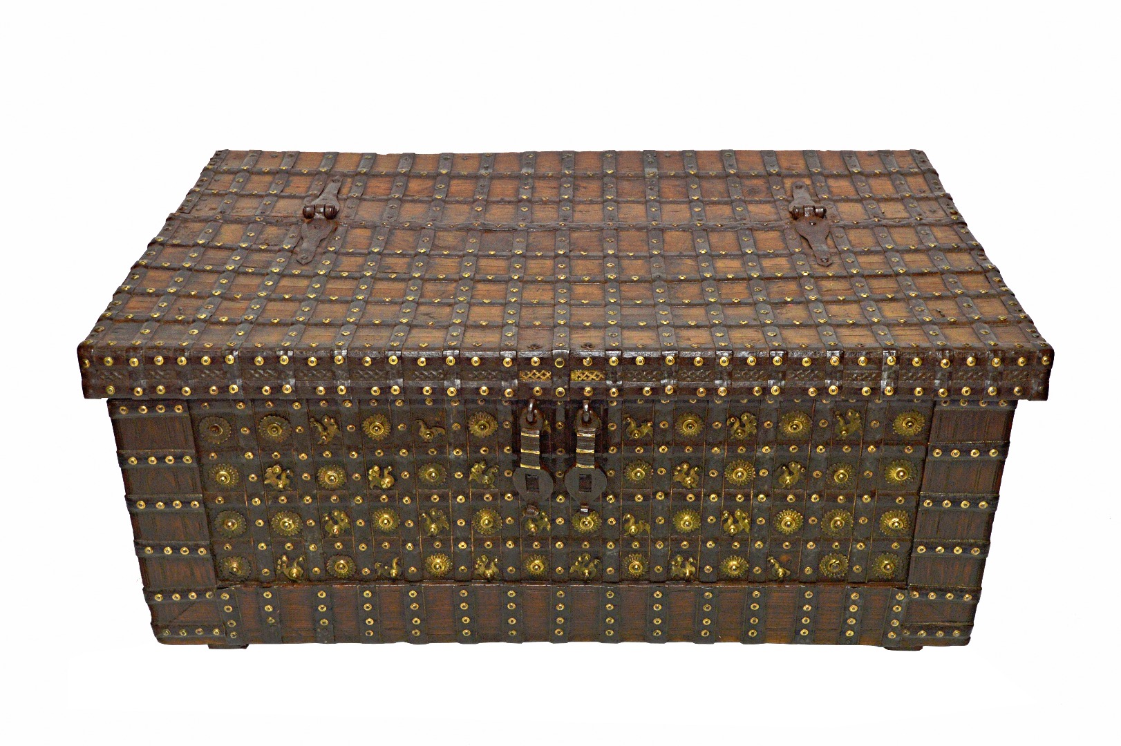 Appraisal: A large th century iron bound gilt decorated Indian teak