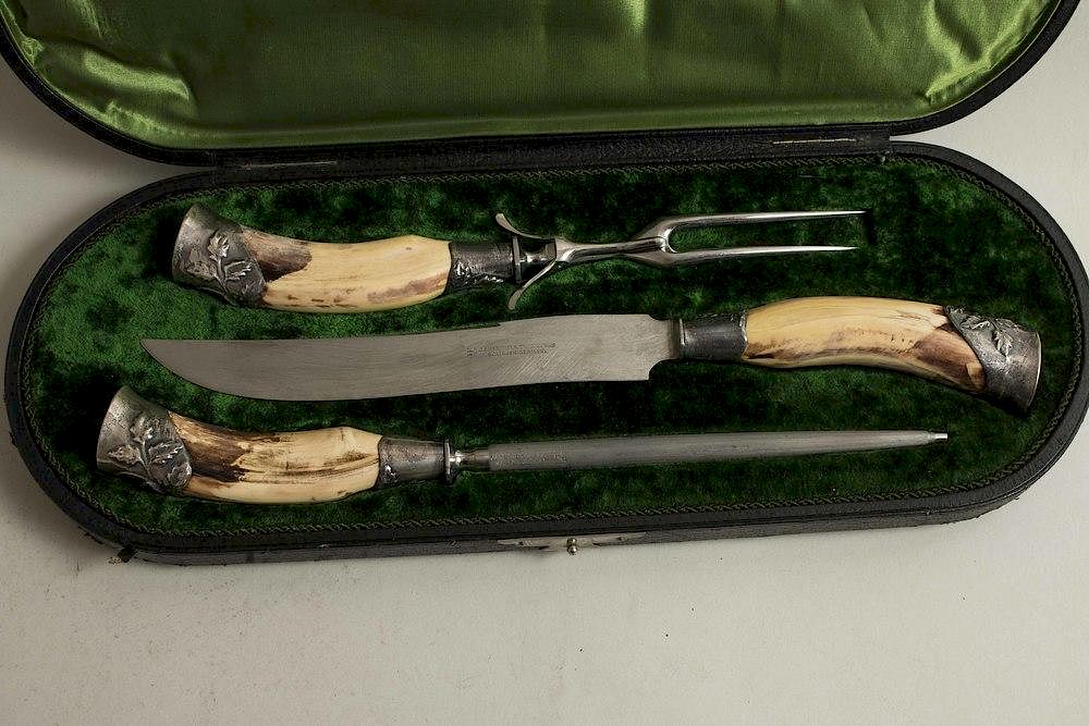 Appraisal: J A Henckels Three Piece Carving Set circa Sterling handled