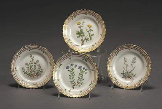 Appraisal: Four Royal Copenhagen 'Flora Danica' Bread and Butter Plates Two