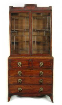 Appraisal: A REGENCY MAHOGANY SECRETAIRE BOOKCASE the two brass trimmed astragal