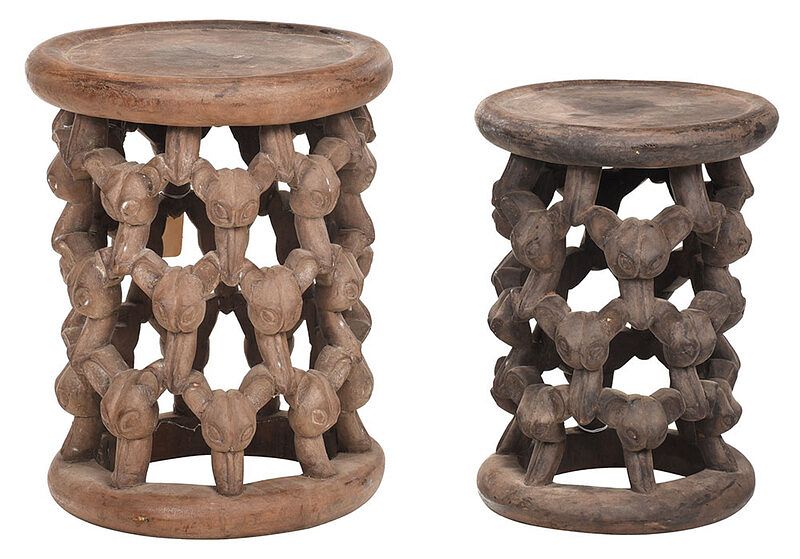 Appraisal: Two West African Carved Fruit Bat Motif Stools Cameroonian Nigerian