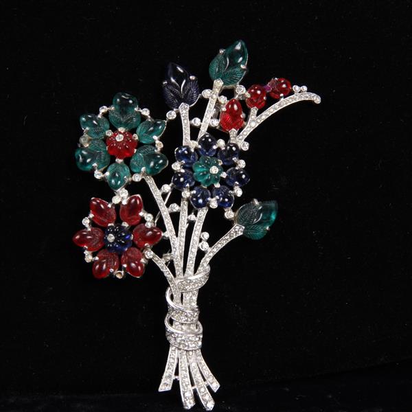 Appraisal: Trifari Giant Fruit Salad Pave Flower Fur Clip H x