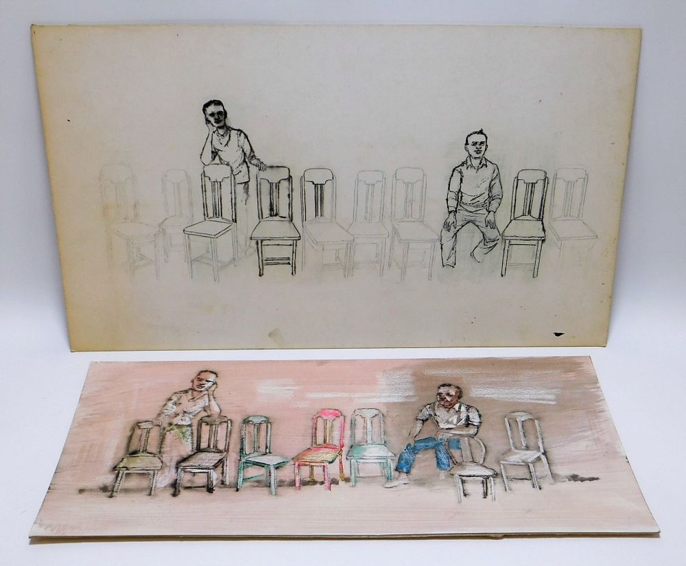 Appraisal: PC Gordon Steel Modernist Chair Study Drawings Gordon Steele New