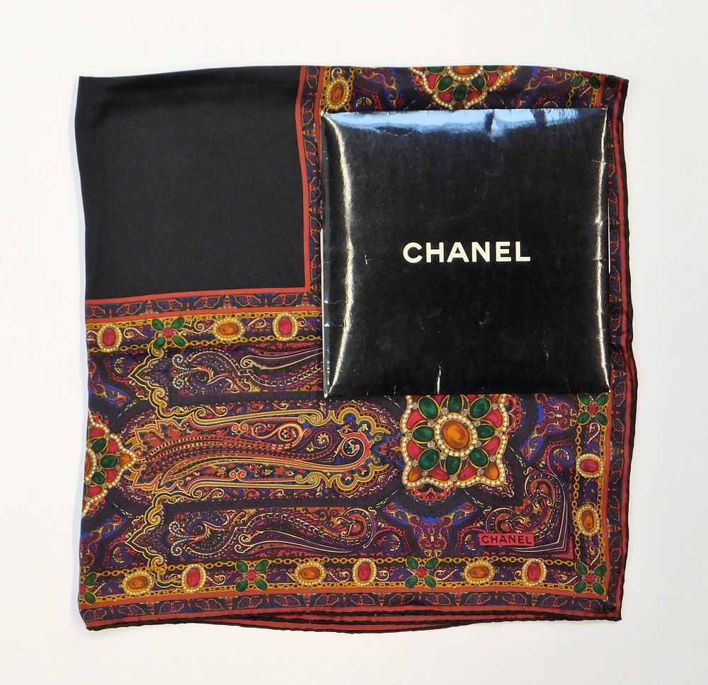 Appraisal: Chanel Jewel Toned Paisley Silk Scarf France th Century Rich