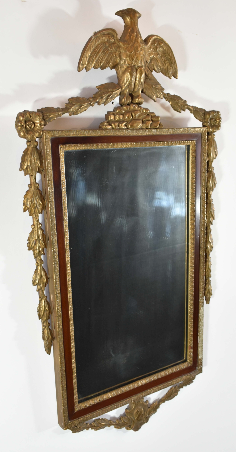 Appraisal: COLONIAL REVIVAL GILT WOOD MAHOGANY MIRRORLate th Century the rectangular