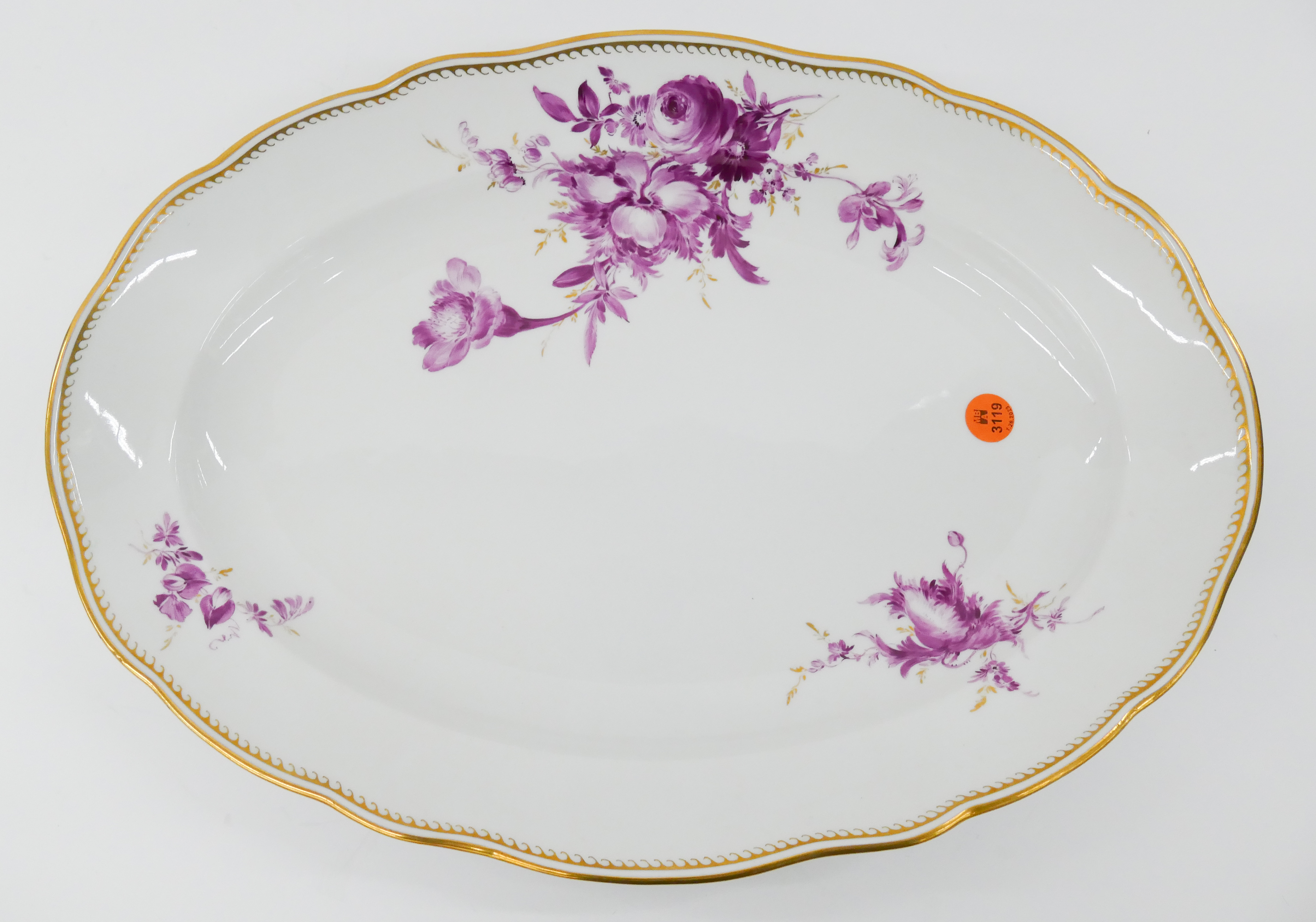 Appraisal: Meissen Pink Flower Porcelain Oval Serving Plate Gilt decoration and