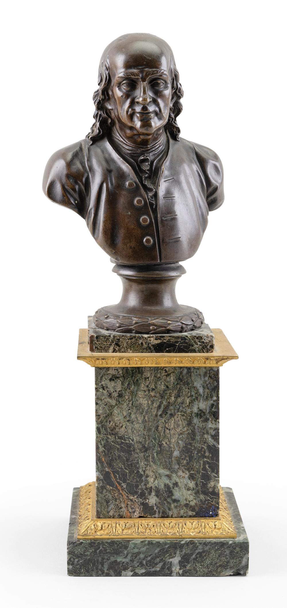 Appraisal: BRONZE BUST OF BENJAMIN FRANKLIN TH CENTURY TOTAL HEIGHT BRONZE