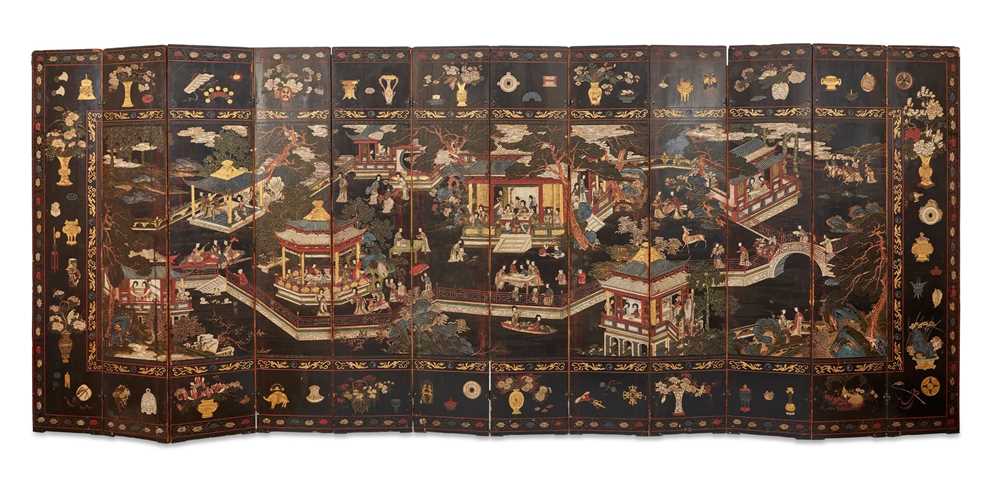 Appraisal: A CHINESE COROMANDEL BLACK LACQUER TWELVE-PANEL SCREEN QING DYNASTY TH