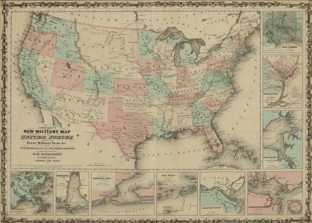 Appraisal: Framed engraving with color on paper Johnson's New Military Map