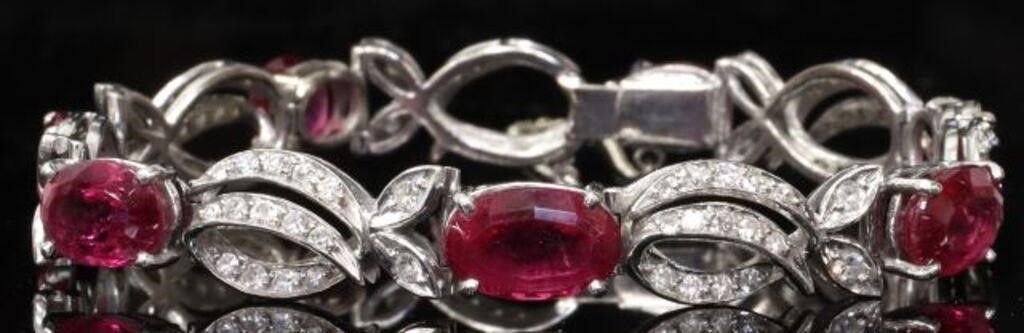 Appraisal: Estate kt white gold link bracelet seven pink tourmalines alternating